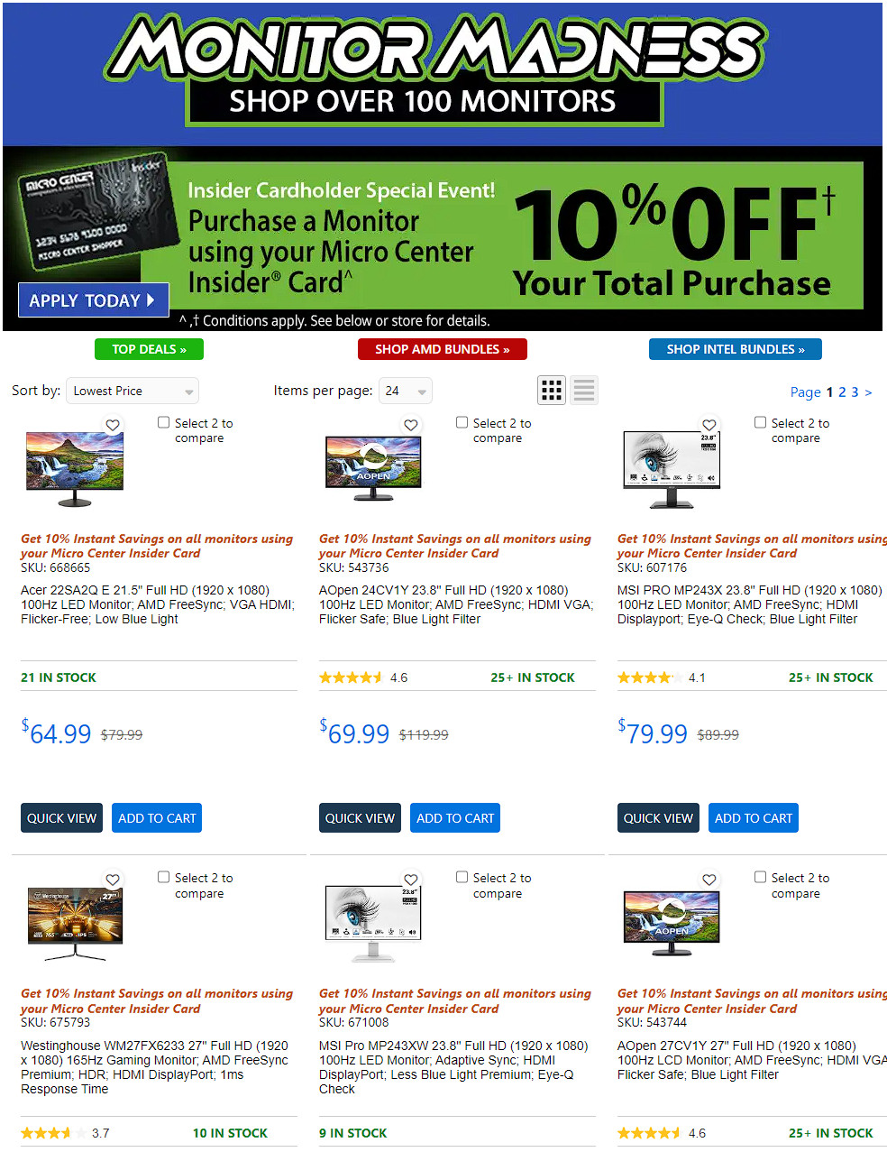 MicroCenter Monitor Madness $70