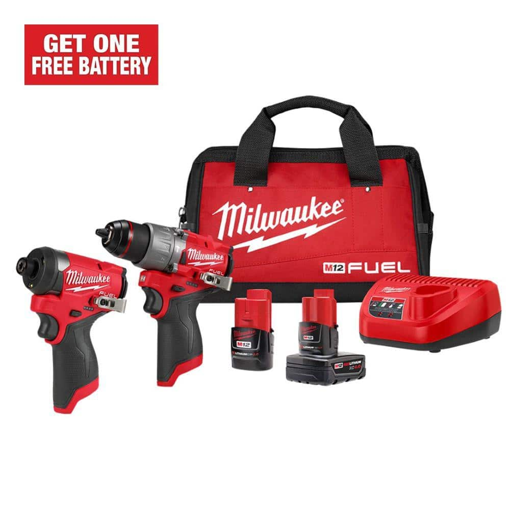 Milwaukee 3497-22 M12 FUEL Lithium-Ion Brushless Cordless Hammer Drill and Impact Driver Combo Kit $124.53 after hack at