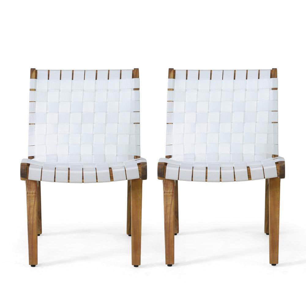 Morganton White and Teak Stationary Rope Weave Wood Outdoor Lounge Chair 2-Pack $81 Free Store Pick-up