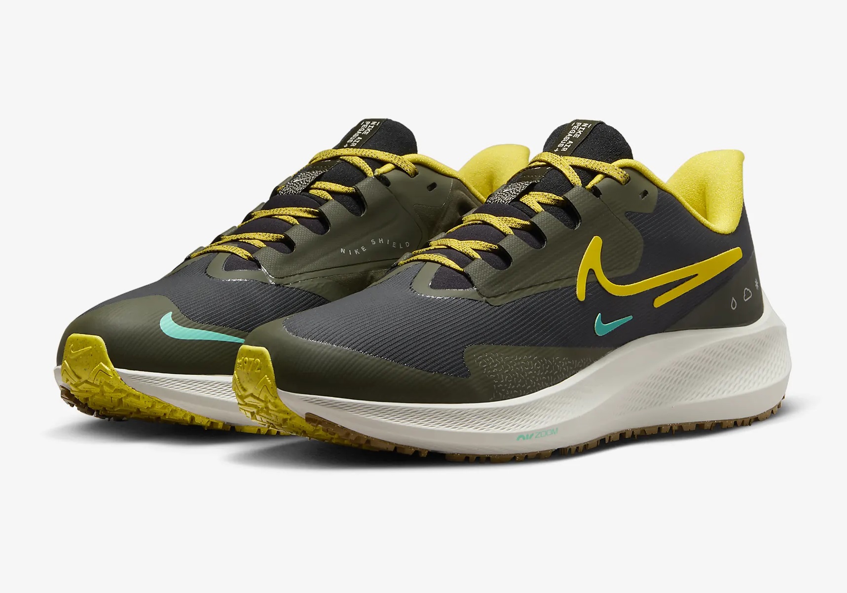 Nike Mens Pegasus Shield Weatherized Road Running Shoes Black/Light Bone/Golden Beige/Vivid Sulfur $69.60 Free Shipping