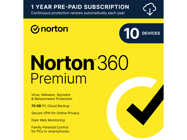 Norton 360 Premium 2024 - 10 Devices - 1 Year with Auto Renewal Newegg $24.99