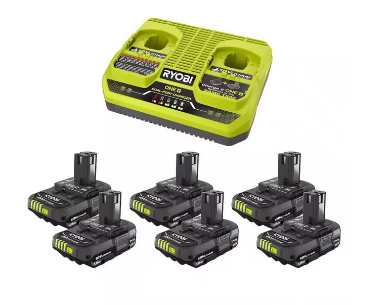 ONE 18V 6 1.5 Ah Batteries with Dual-Port Charger Starter Kit $149