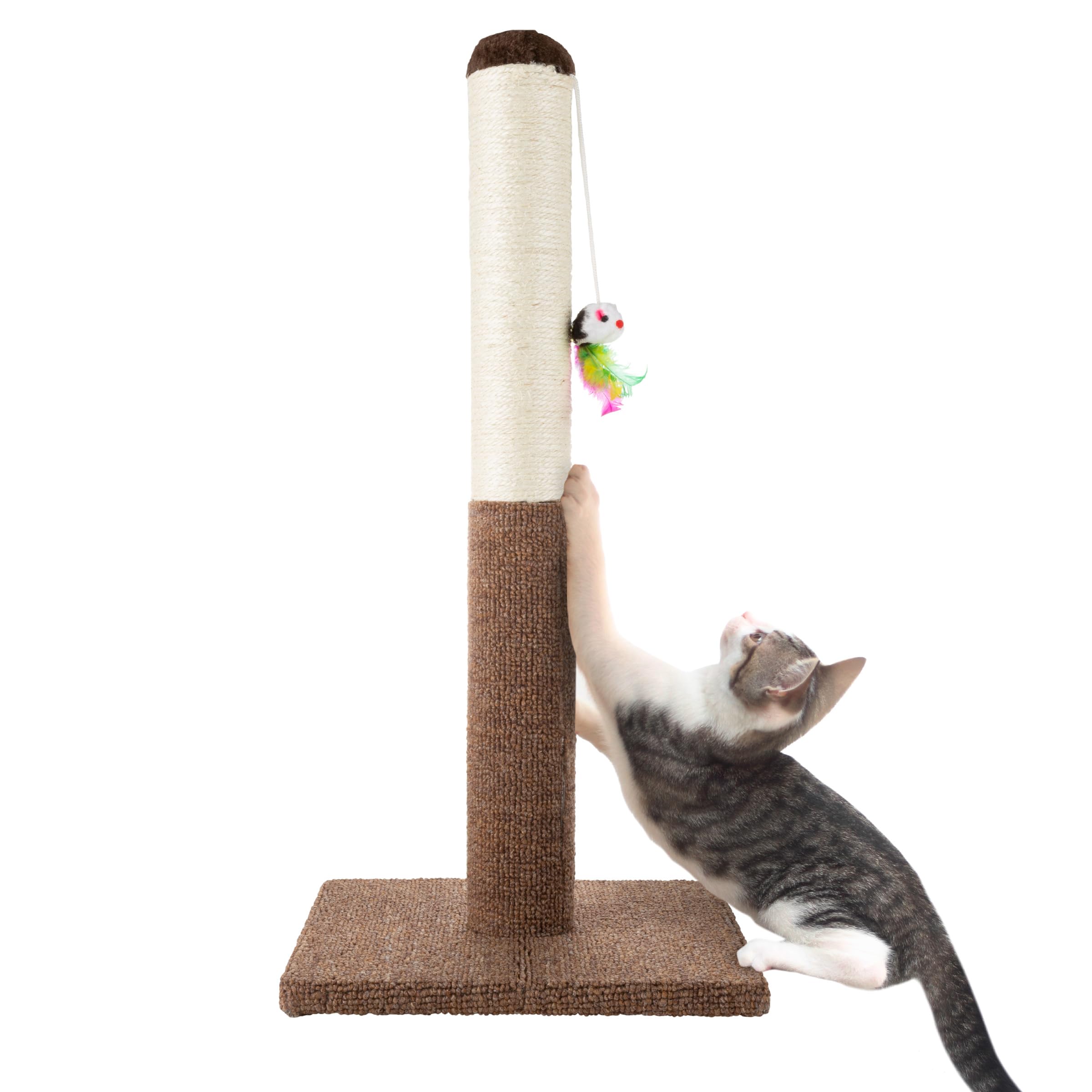 PETMAKER Cat Scratching Post - Tall Scratcher for Cats and Kittens with Sisal Rope and Carpet, Hanging Mouse Toy for Int