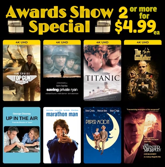 Paramount Pictures Award Show Digital Films 4K/HD 2 for $9.98 Top Gun Maverick, Ordinary People, Titanic, Saving Private