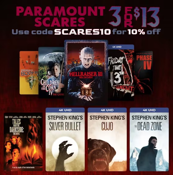 Paramount Scares Digital Films 4K/HD 3 for $11.70 Stephen Kings Cujo, The Dead Zone, Silver Bullet, Friday the 13th 1980