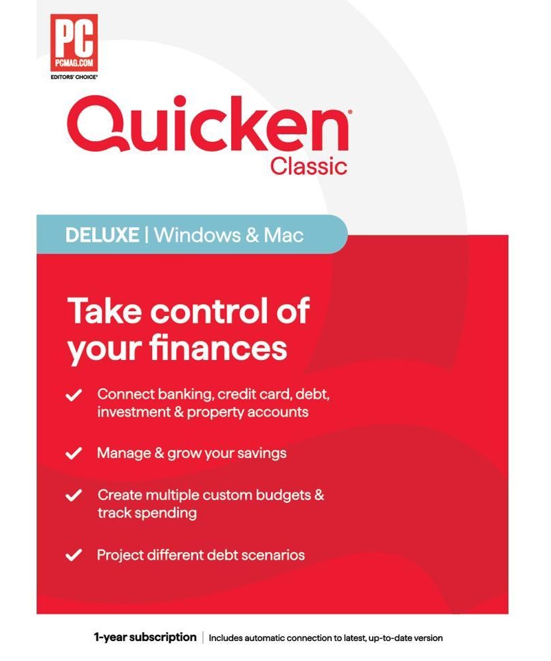 Quicken Classic Deluxe, 1 User, Win/Mac/Android/iOS, Product Key Card - $25.99 after $10 coupon