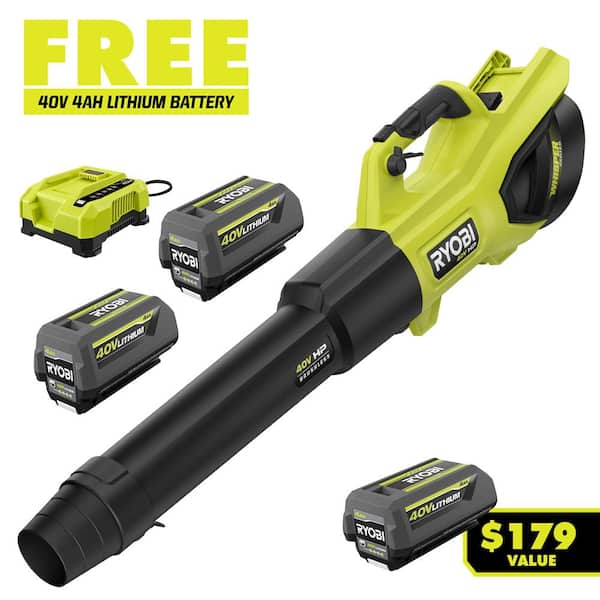 Ryobi 190 MPH 730 CFM Leaf Blower with 2 4.0 Ah Batteries Free 4 Ah battery $329