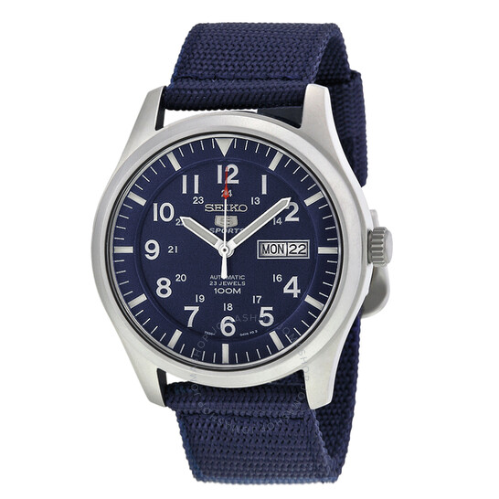 SEIKO 5 Sport Automatic Navy Blue Canvas Mens Watch $142 Free Shipping