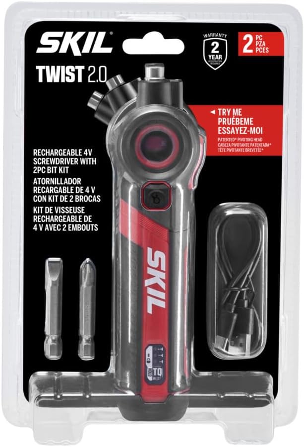 SKIL Twist 2.0 Rechargeable 4V Screwdriver w/ Pivoting Head 2pc Bit Set $19 More