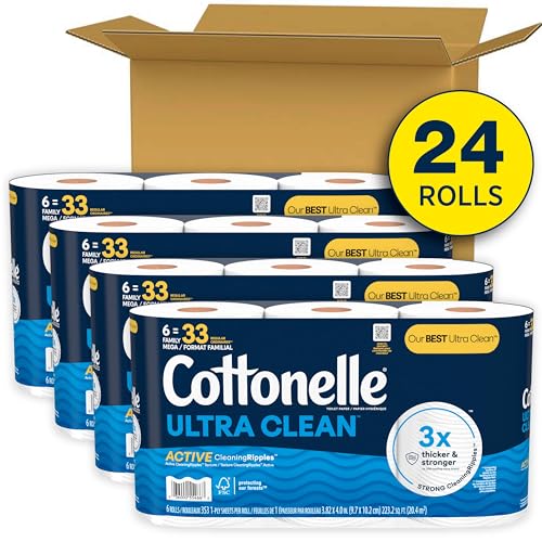 Cottonelle Ultra Clean Toilet Paper with Active CleaningRipples Texture, 24 Family Mega Rolls $22.28
