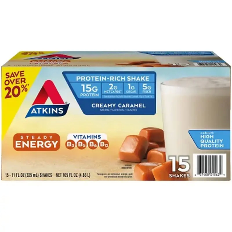 Sams Club Members 15-Count 11-Oz Atkins Protein Shakes Energy Creamy Caramel or Iced Coffee Caf Au Lait $17.48 Free Ship