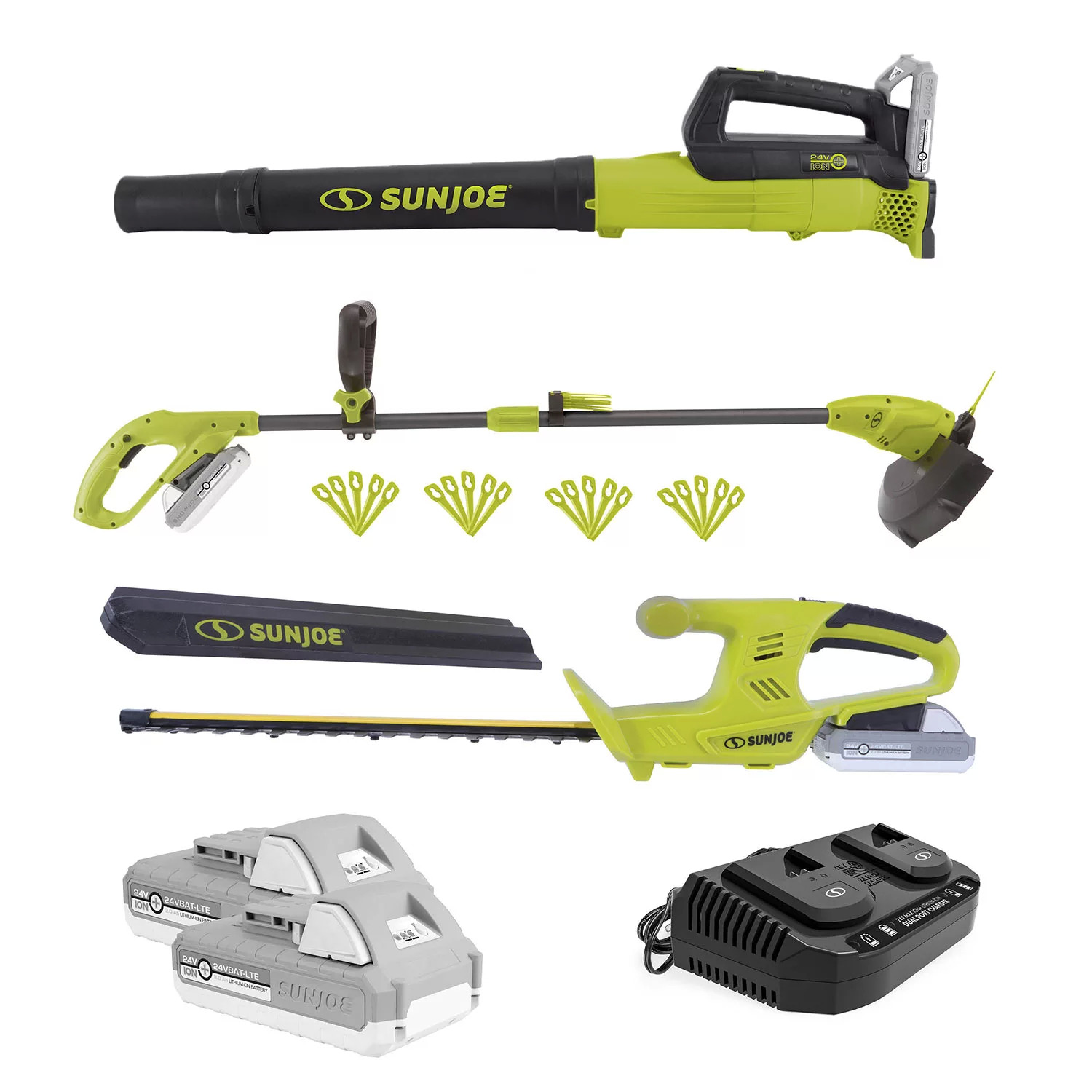 Sun Joe 24V Cordless 3-Tool Garden Combo Kit Hedger, Trimmer amp Leaf Blower $99.98