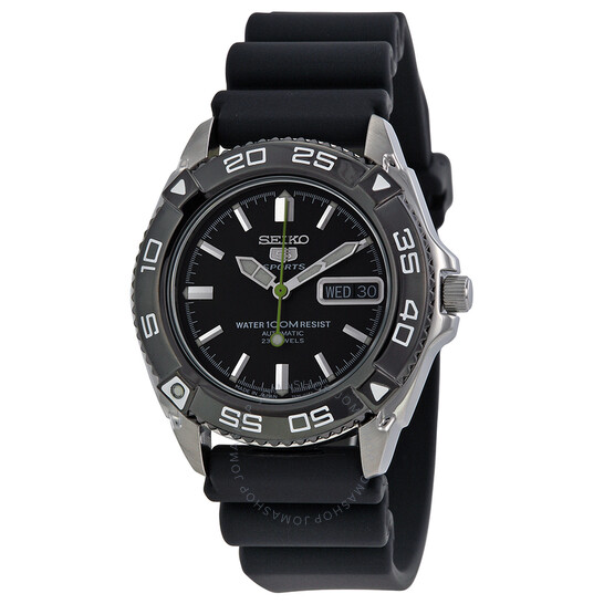 Seiko 5 Automatic Black Dial Black Rubber Band Mens Watch $134 More Free Shipping