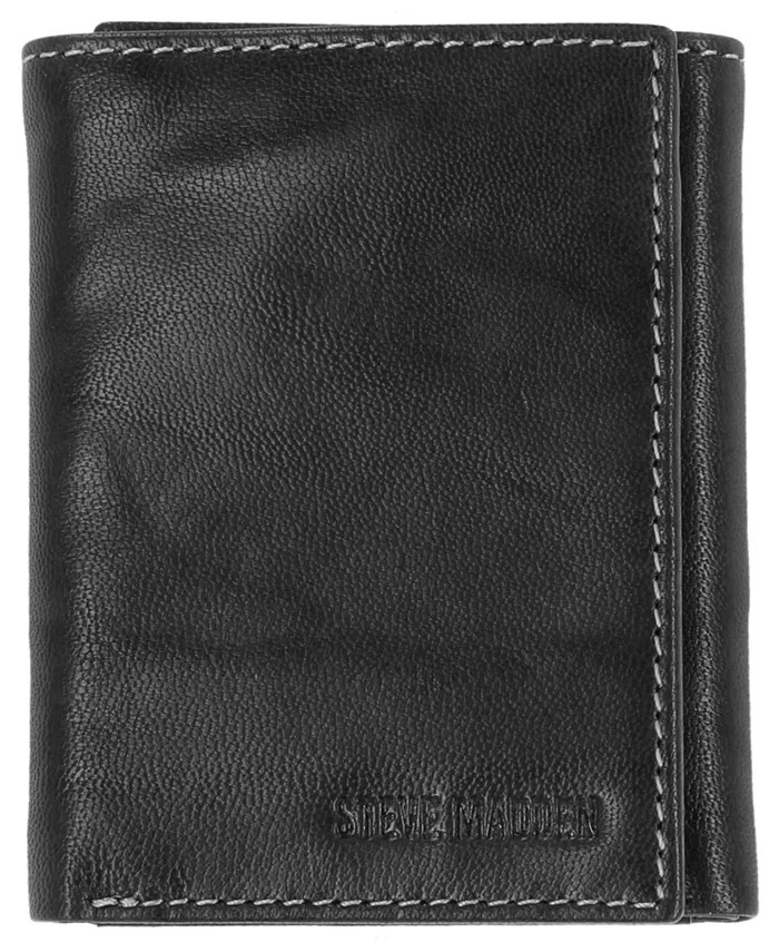 Steve Madden Mens Antique-Like Trifold Leather Wallet w/ RFID Black $5.59 Free Shipping on $25