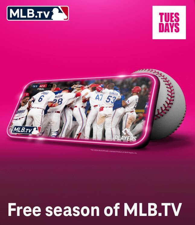 T-Mobile Customers 2024 MLB.TV Season Stream/Subscription Free to Claim via T-Mobile T-Life App