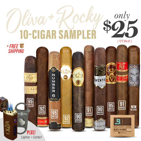 Ten Oliva Rocky Patel 90-95 Rated Cigars Oliva Electronic Ignition Torch Lighter Palio Cutter $25 FS
