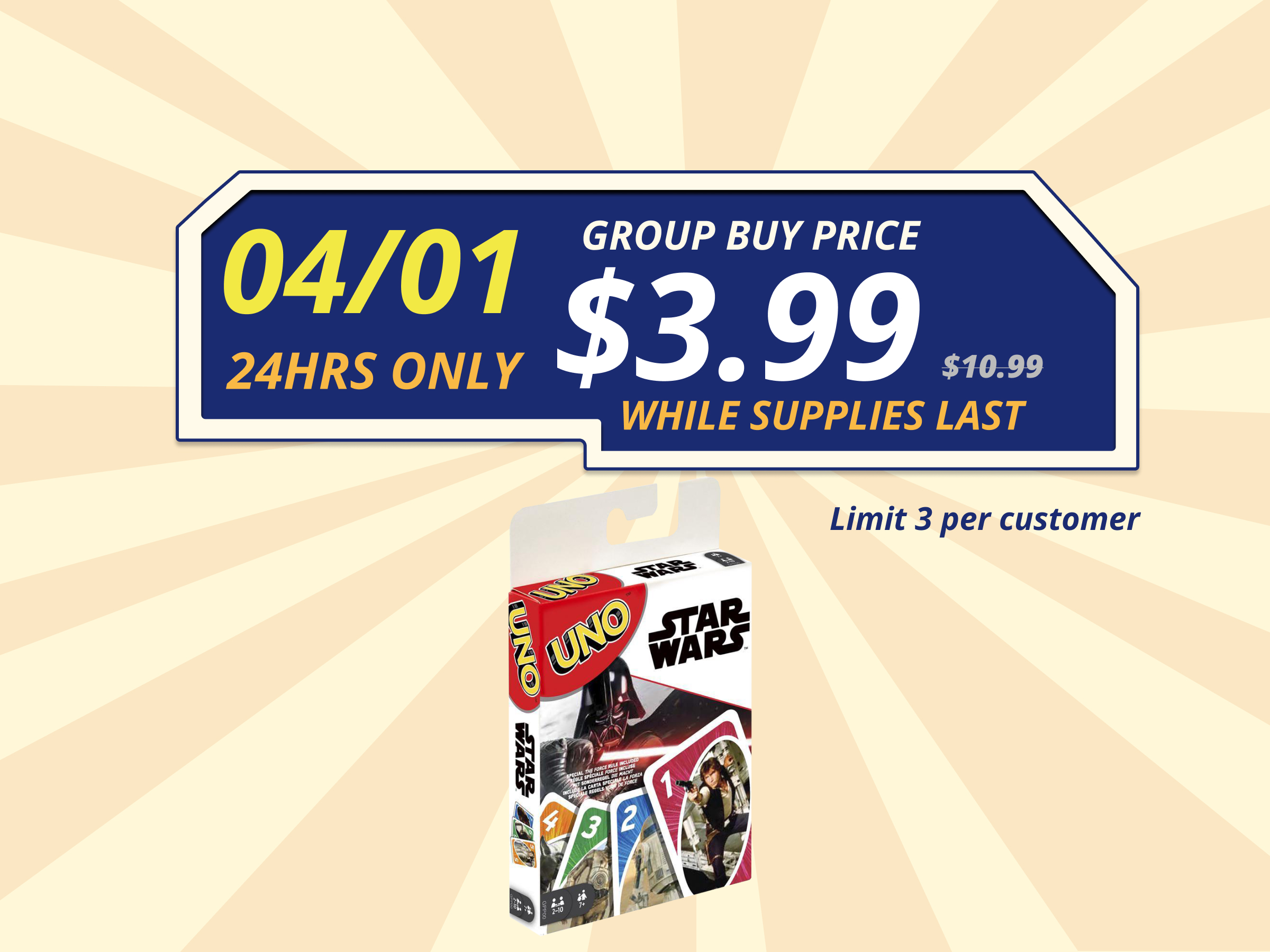 UNO Star Wars Edition Matching Card Game Group Buy $4