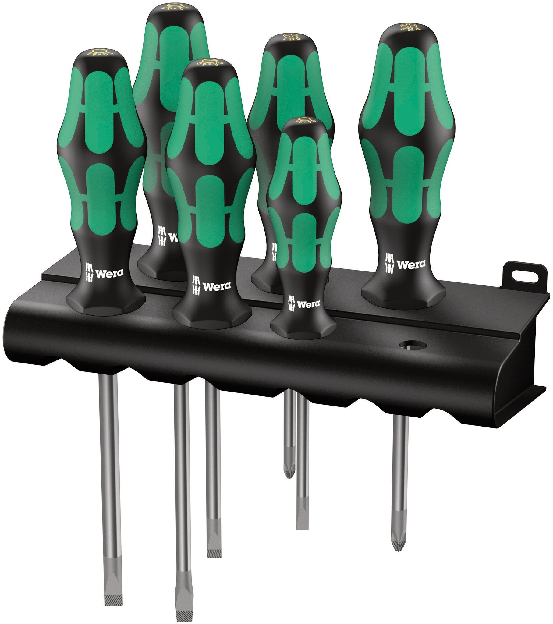 Wera - 5105650001 Kraftform Plus 334/6 Screwdriver Set with Rack and Lasertip, 6-Pieces, Multicolor, Slotted 6.5x150mm,