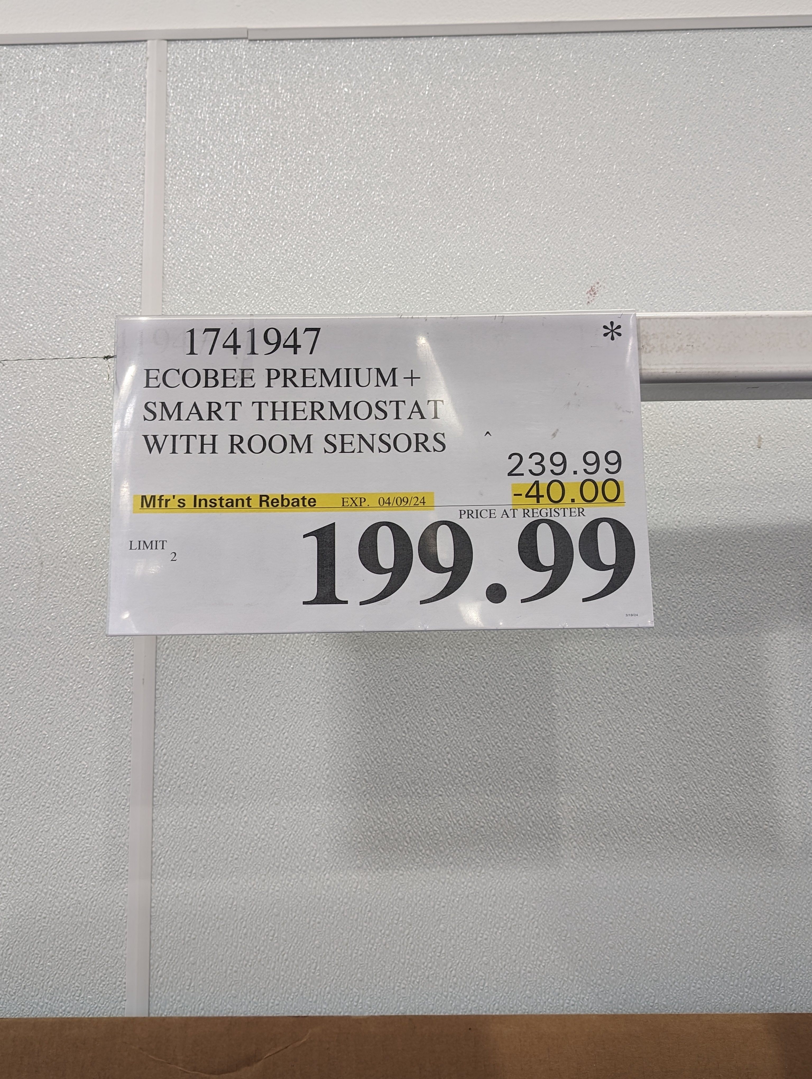 ecobee Smart Thermostat Premium Plus with 2 SmartSensors Costco online/in-store $200