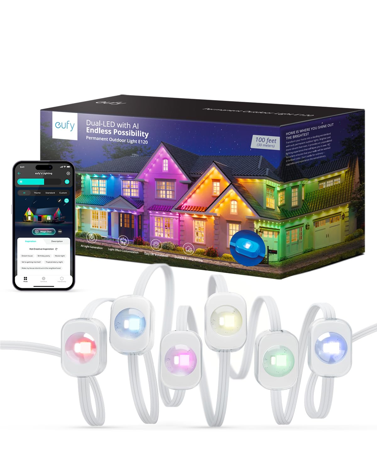 Eufy 100 Permanent Outdoor Smart String Lights E120 $200 Free Shipping