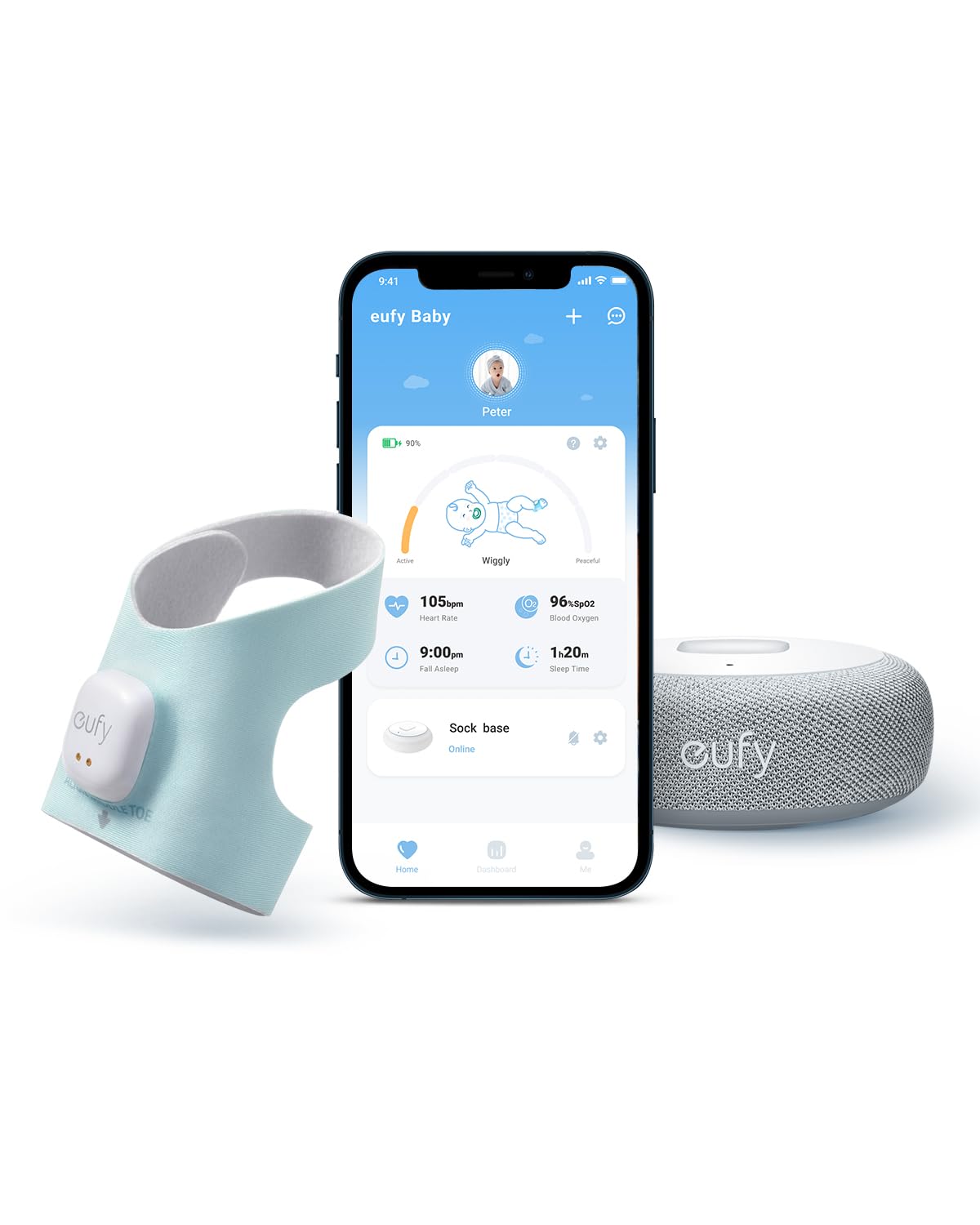 Eufy Baby Smart Sock S320 Baby Monitor with 2.4 GHz Wi-Fi, Track Sleep Patterns, Naps, Heart Rate, and Blood Oxygen Leve